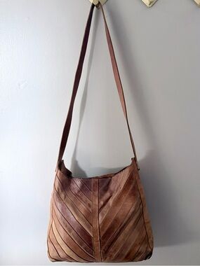 Boho Patchwork Leather Slouchy Hobo Bag - Hand-Stitched Cognac Raven + Lily